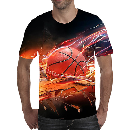 

Men's Plus Size Geometric 3D Pleated Print T-shirt Street chic Exaggerated Daily Going out Round Neck Rainbow / Short Sleeve