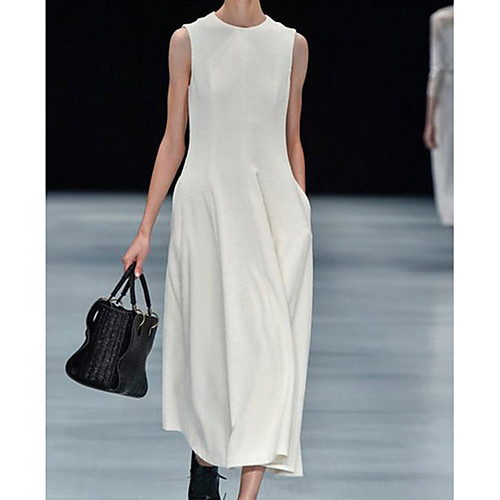 

Women's Sheath Dress Cotton Maxi long Dress - Sleeveless Solid Color Cotton White Black Navy Blue S M L XL XXL XXXL