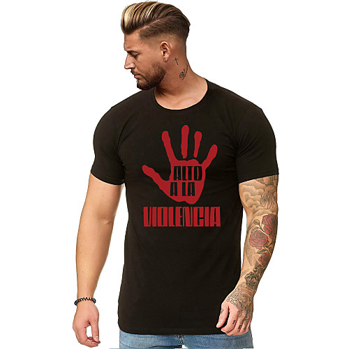 

Men's Letter T-shirt Daily Round Neck White / Black / Blue / Red / Short Sleeve
