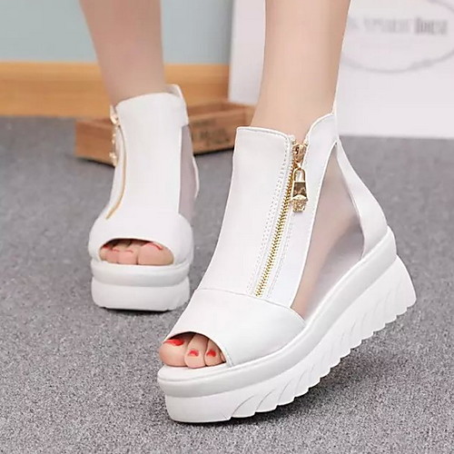

Women's Sandals Wedge Sandals Summer Wedge Heel Open Toe Daily PU White / Black