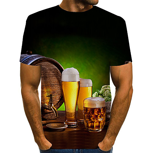 

Men's T shirt Color Block Abstract 3D Plus Size Print Short Sleeve Daily Tops Streetwear Exaggerated Green