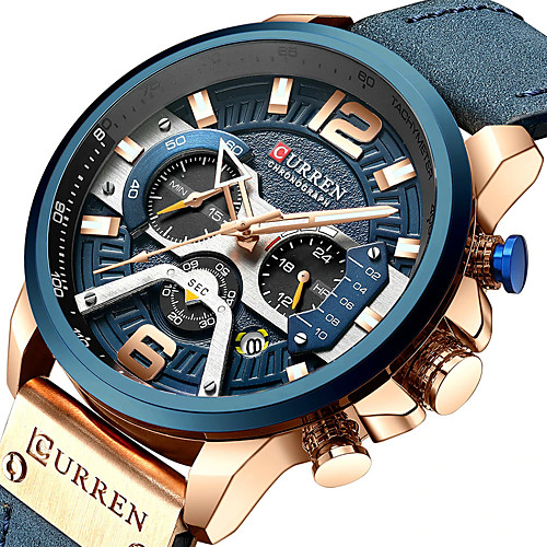 

CURREN Men's Sport Watch Military Watch Analog Quartz Luxury Water Resistant / Waterproof Calendar / date / day Three Time Zones / Genuine Leather