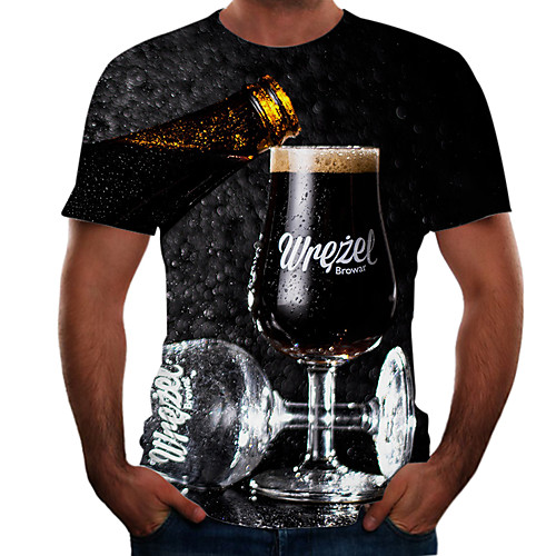 

Men's Plus Size 3D Graphic T-shirt Basic Going out Weekend Round Neck Black / Short Sleeve