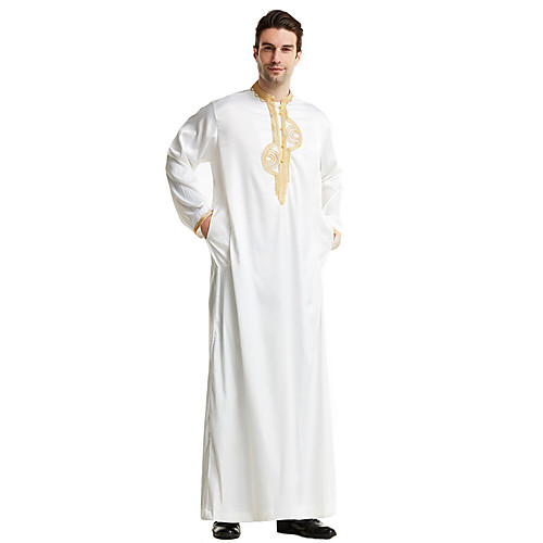 

Men's Solid Colored Fall Abaya Long Party Long Sleeve Cotton Coat Tops White