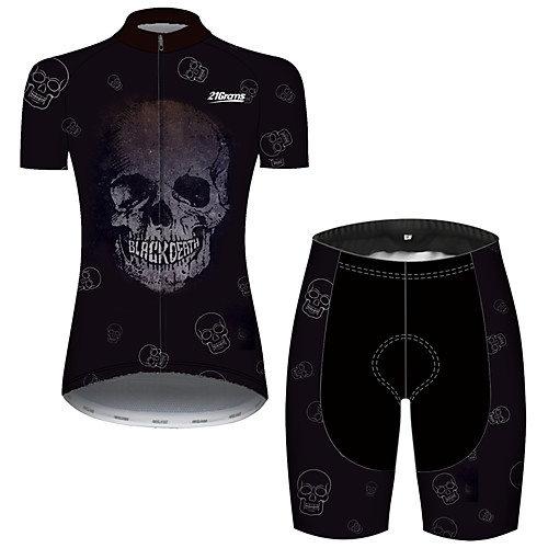 

21Grams Women's Short Sleeve Cycling Jersey with Shorts Spandex Polyester Black Skull Floral Botanical Bike Clothing Suit Breathable Quick Dry Ultraviolet Resistant Sweat-wicking Sports Solid Color