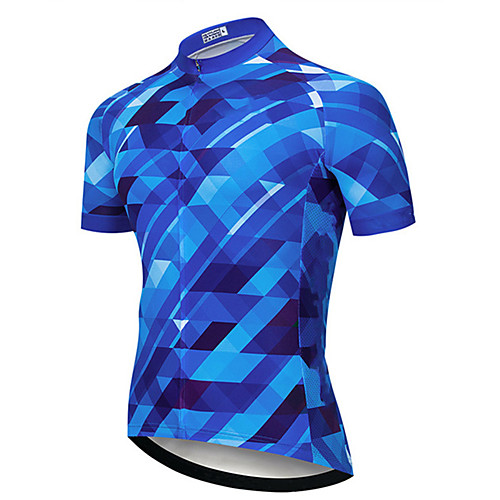 

21Grams Men's Short Sleeve Cycling Jersey Blue Plaid / Checkered Geometic Bike Jersey Top Mountain Bike MTB Road Bike Cycling UV Resistant Breathable Quick Dry Sports Clothing Apparel / Stretchy