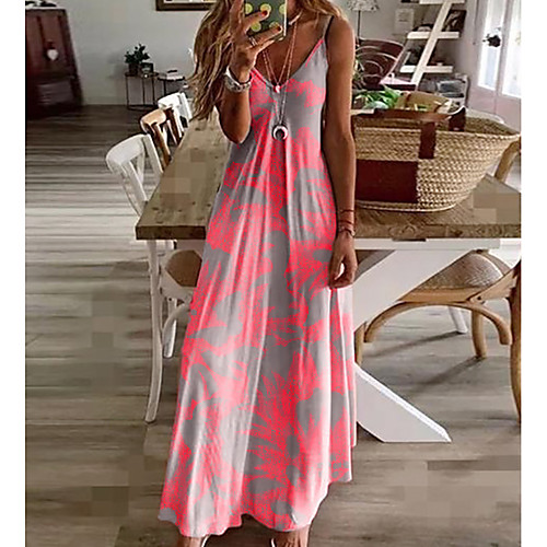 

Women's Maxi Sundress Dress - Sleeveless Floral Print Summer V Neck Casual Holiday Vacation Beach Fuchsia M L XL XXL XXXL XXXXL XXXXXL