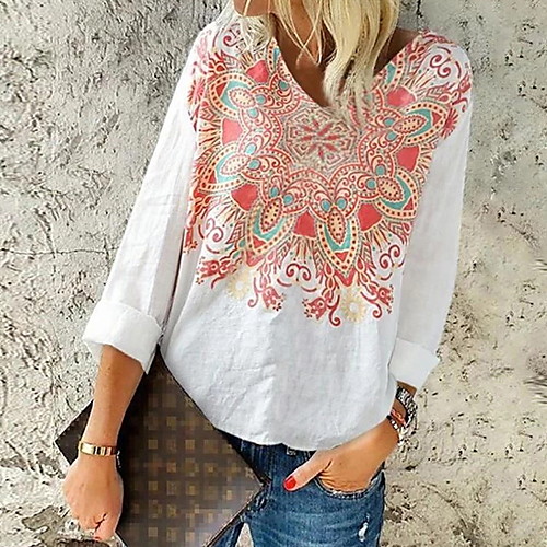 

Women's Floral Print Shirt Daily Shirt Collar Purple / Red / Green