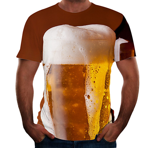 

Men's Plus Size Color Block 3D T-shirt Basic Going out Weekend Round Neck Brown / Short Sleeve