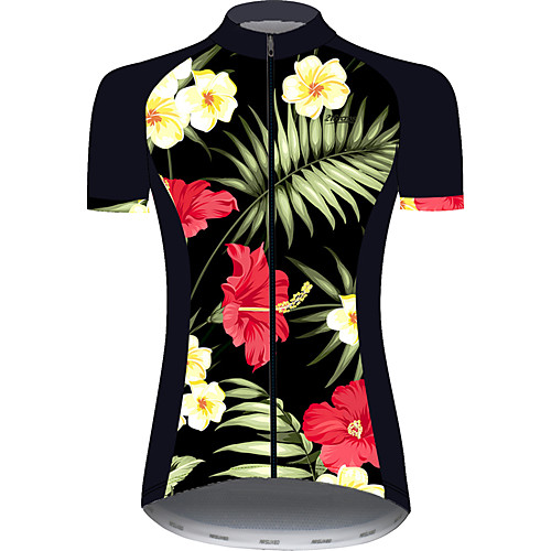 

21Grams Women's Short Sleeve Cycling Jersey Black / Yellow Floral Botanical Animal Bike Jersey Top Mountain Bike MTB Road Bike Cycling UV Resistant Quick Dry Breathable Sports Clothing Apparel