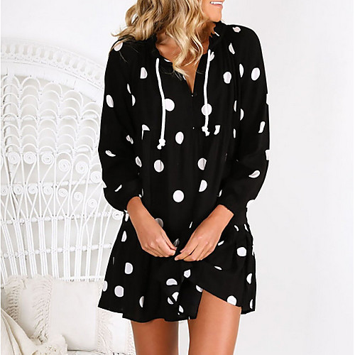 

Women's Sheath Dress - Long Sleeve Polka Dot V Neck Elegant Black S M L XL XXL