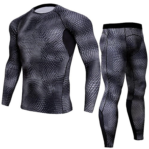 

JACK CORDEE Men's 2 Piece Activewear Set Workout Outfits Compression Suit Athletic Long Sleeve Quick Dry Moisture Wicking Breathability Fitness Gym Workout Basketball Running Sportswear Snakeskin