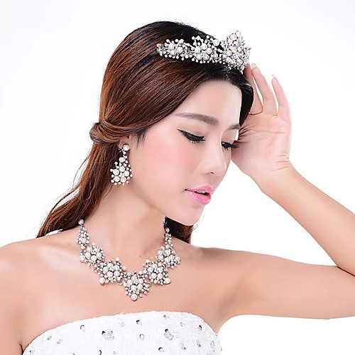 

Women's Crystal Bridal Jewelry Sets Transparent Flower Elegant Vintage Pearl Earrings Jewelry White For Wedding Party 1 set