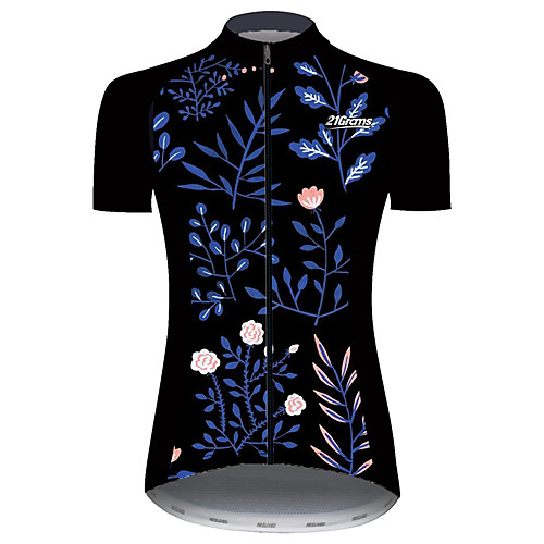 

21Grams Women's Short Sleeve Cycling Jersey Black / Blue Solid Color Floral Botanical Bike Jersey Top Mountain Bike MTB Road Bike Cycling UV Resistant Breathable Quick Dry Sports Clothing Apparel