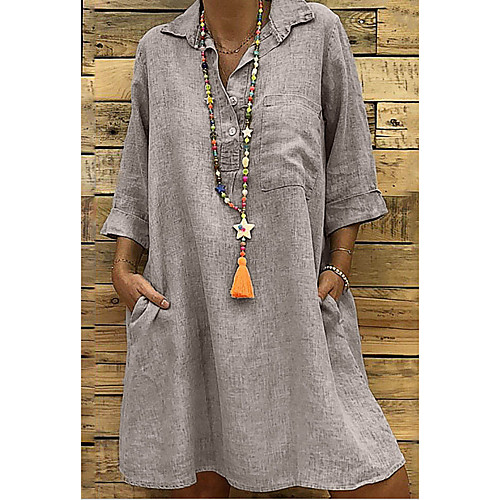 

Women's Plus Size Shirt Dress Short Mini Dress - 3/4 Length Sleeve Summer V Neck Holiday Home Loose Black Blushing Pink Khaki Green Gray S M L XL XXL XXXL XXXXL XXXXXL