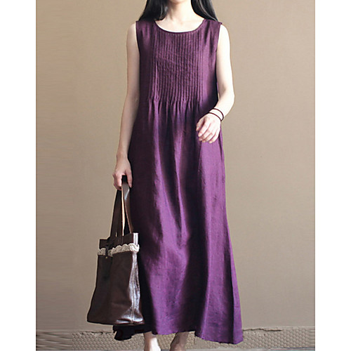 

Women's A Line Dress - Sleeveless Solid Color V Neck White Purple Navy Blue L XL XXL XXXL XXXXL XXXXXL