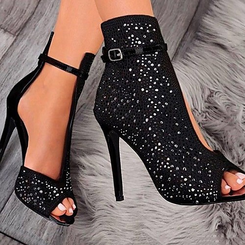 

Women's Sandals Stiletto Heel Open Toe PU Summer Black