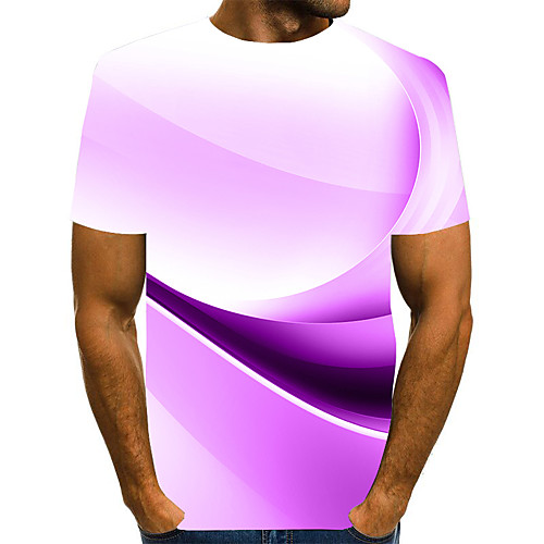 

Men's Plus Size Geometric 3D Pleated Print T-shirt Street chic Exaggerated Daily Going out Round Neck White / Purple / Yellow / Green / Short Sleeve