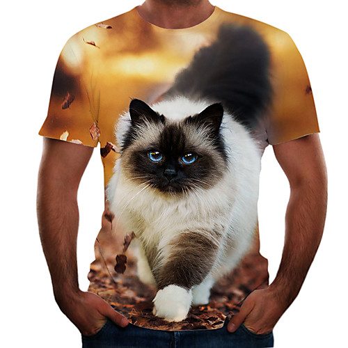 

Men's Plus Size Color Block 3D T-shirt Basic Going out Weekend Round Neck Brown / Short Sleeve / Animal