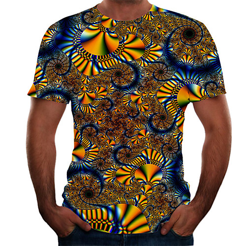 

Men's T shirt Color Block 3D Plus Size Print Short Sleeve Daily Tops Basic Brown