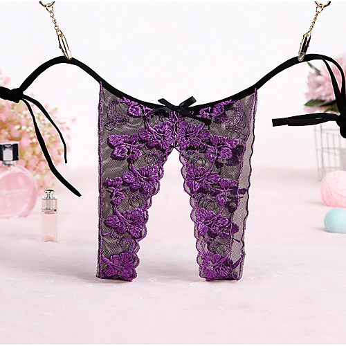 

Women's Lace / Cut Out / Bow G-strings & Thongs Panties - Normal Mid Waist Purple Fuchsia Red One-Size