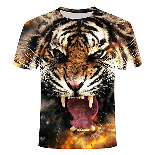 

Men's Plus Size 3D Graphic Tiger Print Slim T-shirt Basic Daily Going out Round Neck Orange / Short Sleeve / Animal