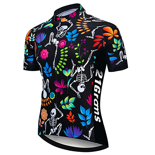 

21Grams Men's Short Sleeve Cycling Jersey Black / Red Skull Floral Botanical Bike Jersey Top Mountain Bike MTB Road Bike Cycling UV Resistant Breathable Quick Dry Sports Clothing Apparel / Stretchy