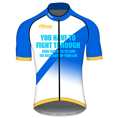 

21Grams Men's Short Sleeve Cycling Jersey Spandex Blue / White Patchwork Gradient Bike Jersey Top Mountain Bike MTB Road Bike Cycling UV Resistant Breathable Quick Dry Sports Clothing Apparel