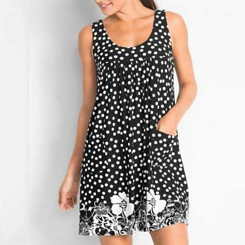 

Women's Sheath Dress - Sleeveless Polka Dot Floral Strap Wine Black Blue Green L XL XXL XXXL