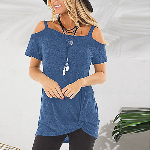 

Women's Solid Colored T-shirt Daily Strap Black / Blue / Purple / Red / Blushing Pink / Army Green / Gray