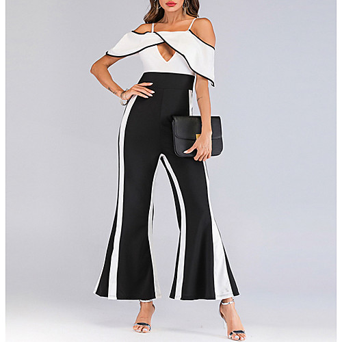 

Women's Basic Strap White Jumpsuit Onesie, Color Block S M L