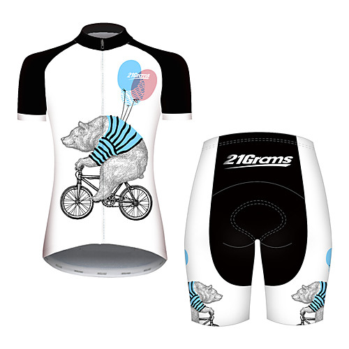 

21Grams Women's Short Sleeve Cycling Jersey with Shorts Spandex Polyester Black / White Animal Balloon Bear Bike Clothing Suit Breathable Quick Dry Ultraviolet Resistant Sweat-wicking Sports Animal