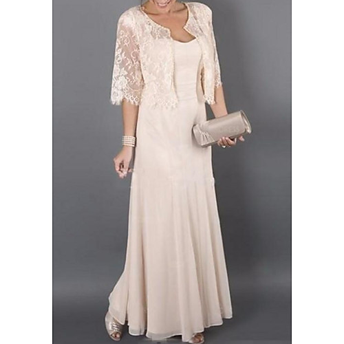 

Sheath / Column Mother of the Bride Dress Elegant Sweetheart Neckline Floor Length Chiffon Half Sleeve with Pleats 2021