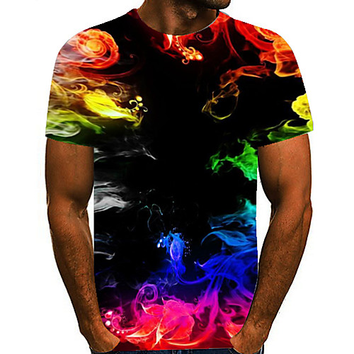 

Men's Color Block 3D Skull Plus Size T-shirt Print Short Sleeve Daily Tops Rock Exaggerated Round Neck Rainbow / Sports