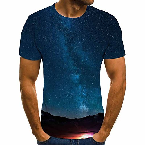 

Men's 3D Print T-shirt Daily Round Neck Navy Blue / Short Sleeve