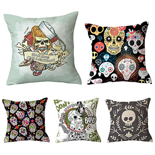 

Set of 5 Polyester Pillow Cover, Geometric Skull Simple Chic & Modern Square Traditional Classic Throw Pillow