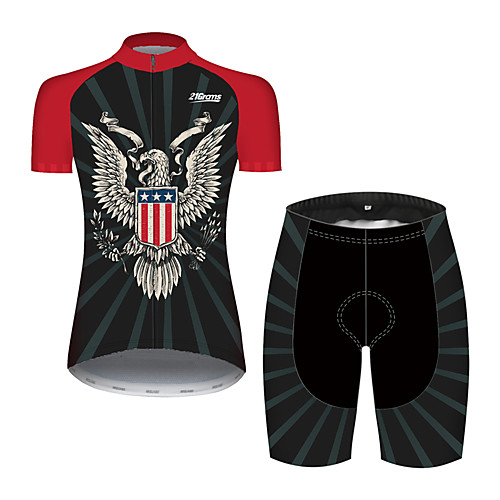 

21Grams Women's Short Sleeve Cycling Jersey with Shorts Spandex Black / Red American / USA Eagle National Flag Bike Quick Dry Breathable Sports American / USA Mountain Bike MTB Road Bike Cycling