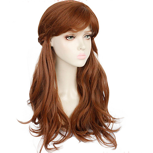 

Princess Anna Cosplay Wigs Women's Braid Side bangs 20 inch Heat Resistant Fiber Plaited Loose Curl Brown Adults' Anime Wig