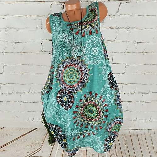 

Women's A Line Dress - Sleeveless Geometric White Blue Purple Green Gray S M L XL XXL XXXL XXXXL XXXXXL