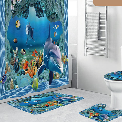 

Dolphin Underwater World 3D Digital Printed Full Polyester Waterproof Shower Curtain