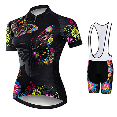 

21Grams Women's Short Sleeve Cycling Jersey with Bib Shorts Spandex Polyester Black / Red Butterfly Floral Botanical Bike Clothing Suit Breathable 3D Pad Quick Dry Ultraviolet Resistant Sweat-wicking