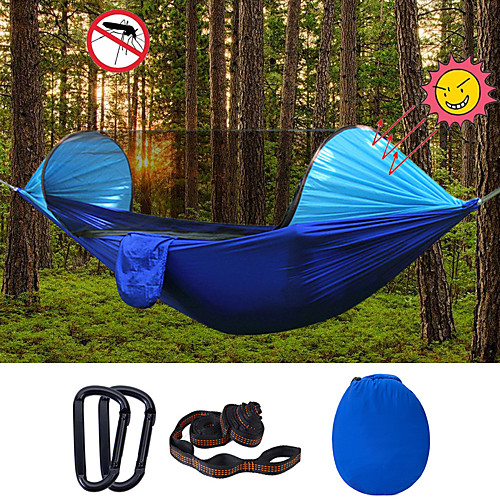 

Camping Hammock with Pop Up Mosquito Net Outdoor Portable Sunscreen Breathable Anti-Mosquito Ultra Light (UL) Parachute Nylon with Carabiners and Tree Straps for 2 person Camping / Hiking Hunting