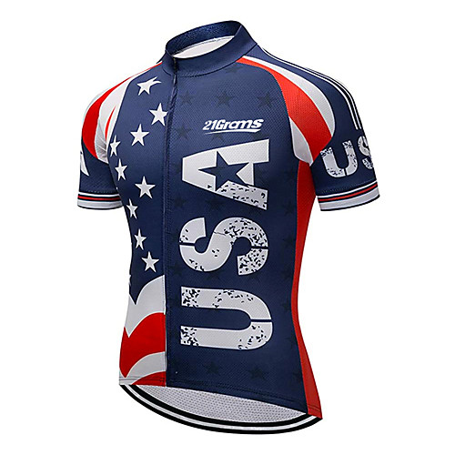 

21Grams Men's Short Sleeve Cycling Jersey RedBlue American / USA Stars National Flag Bike Jersey Top Mountain Bike MTB Road Bike Cycling UV Resistant Breathable Quick Dry Sports Clothing Apparel