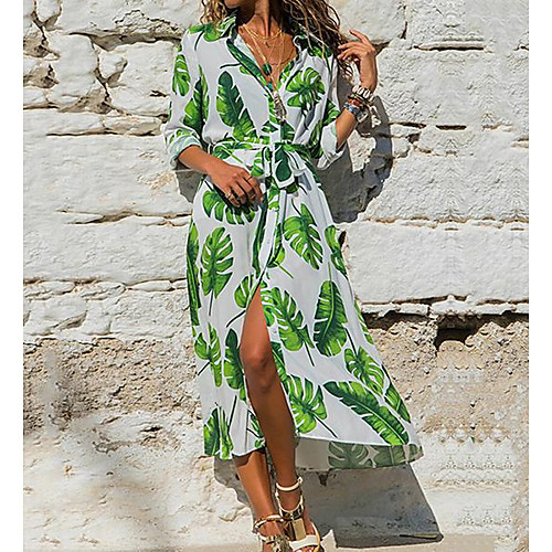 

Women's Maxi A Line Dress - Half Sleeve Print V Neck White Purple Yellow Blushing Pink S M L XL XXL / Cotton