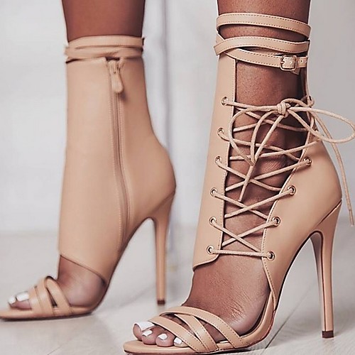 

Women's Sandals Stiletto Heel Open Toe PU Summer Black / Beige