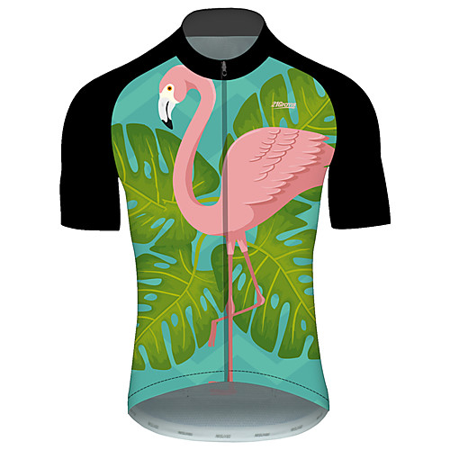 

21Grams Men's Short Sleeve Cycling Jersey PinkGreen Flamingo Floral Botanical Animal Bike Jersey Top Mountain Bike MTB Road Bike Cycling UV Resistant Breathable Quick Dry Sports Clothing Apparel