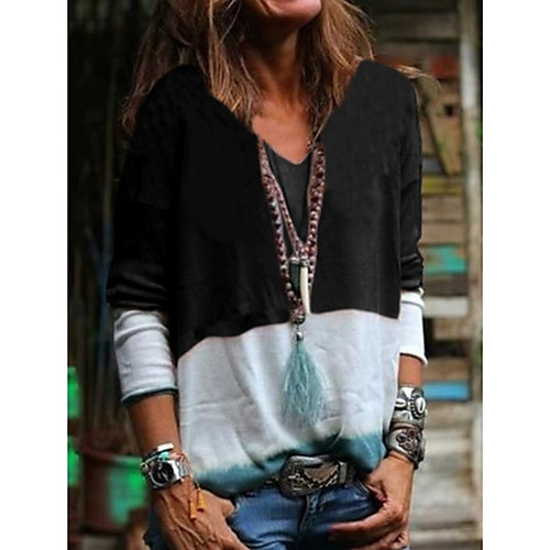 

Women's Color Block Patchwork Print T-shirt - Cotton Daily Black / Blue / Purple / Blushing Pink