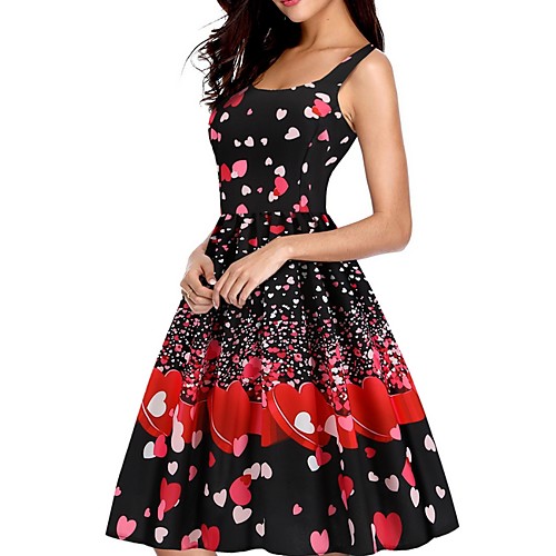 

Women's A Line Dress - Sleeveless Floral Black Red Blushing Pink S M L XL XXL