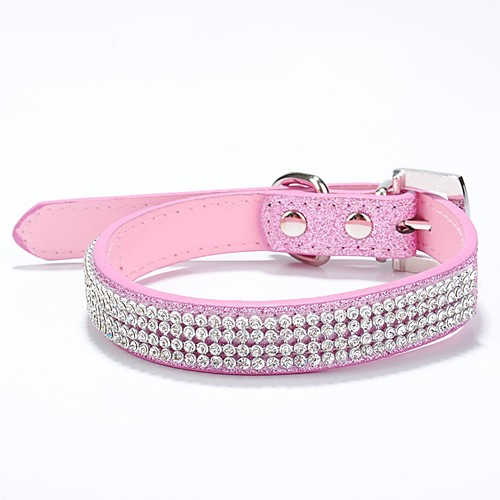 

Dog Collar Adjustable / Retractable Rhinestone PU Leather Red Pink