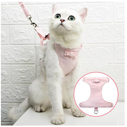 

Cat Harness Leash Adjustable Soft Safety Solid Colored Cotton Blue Pink 2pcs